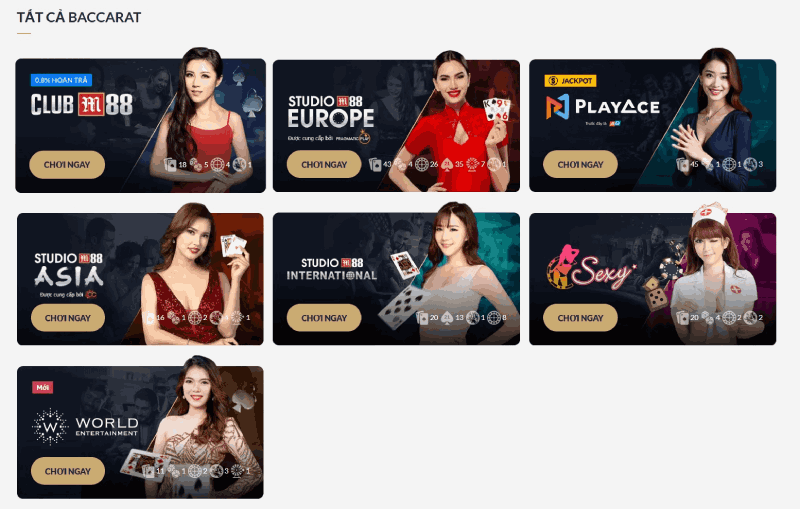 các sảnh chơi baccrat online M88