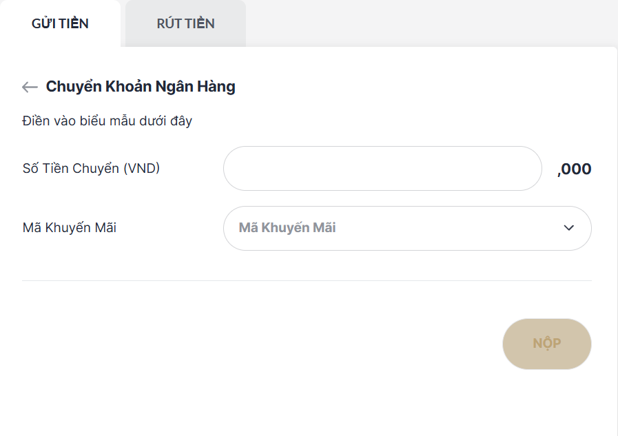 điền số tiền chuyển M88