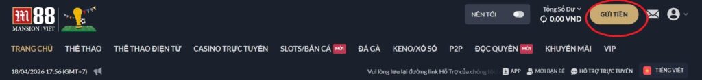 chọn gửi tiền M88