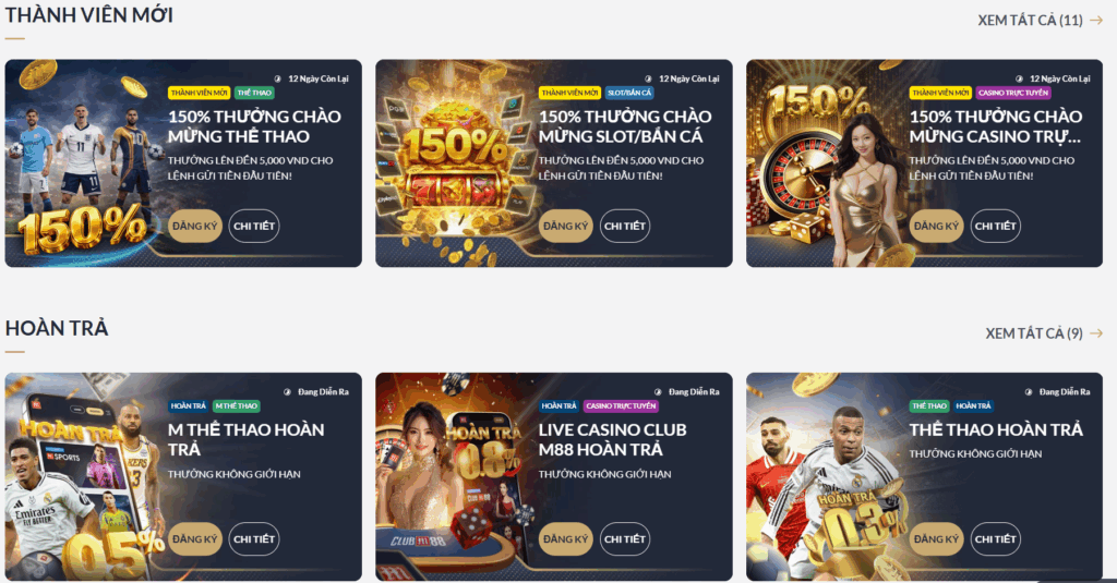 khuyến mãi M88 đa dạng