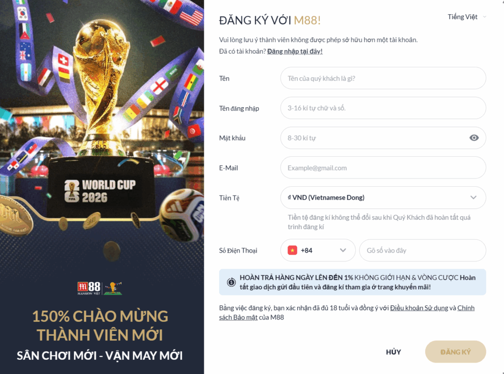 mẫu đăng ký M88