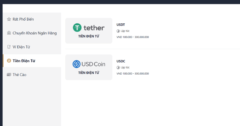 chọn loại coin tại M88